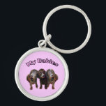 Three Dachshund Dogs Keychain<br><div class="desc">Three Dachshund Dogs.Pick your own background colour.Clik customise "Edit"</div>