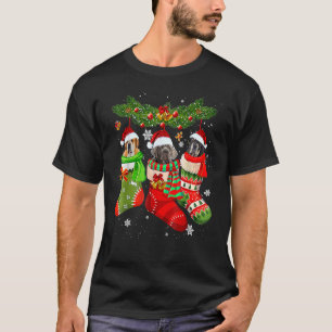 Three Dachshund In Sock Christmas Santa X mas Dog T-Shirt