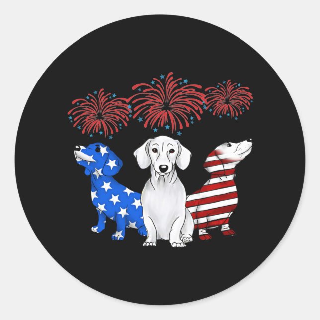 Three Dachshunds American Flag Colour 4Th Of July Classic Round Sticker (Front)