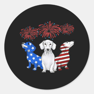 Three Dachshunds American Flag Colour 4Th Of July Classic Round Sticker