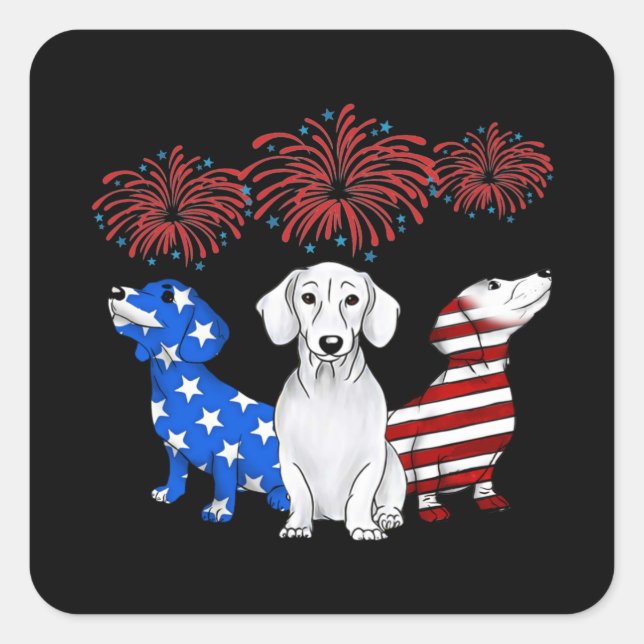Three Dachshunds American Flag Colour 4Th Of July Square Sticker (Front)