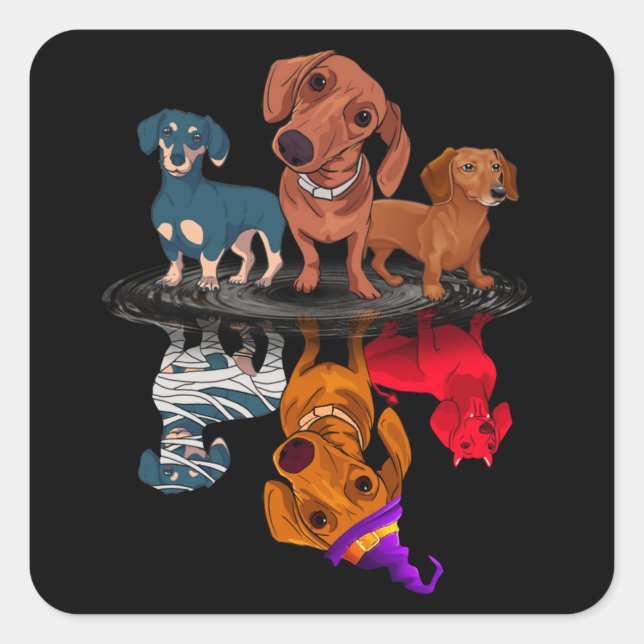 Three Dachshunds Reflection Halloween Adult Gifts  Square Sticker (Front)