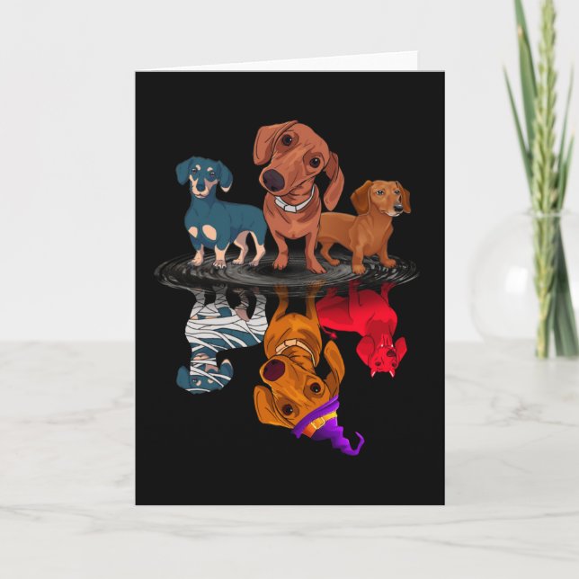 Three Dachshunds Reflection Halloween Adult Gifts  Thank You Card (Front)