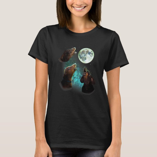 Three Dachsunds Howl At Moon 3 Wolfs Wolves Funny  T-Shirt (Front)