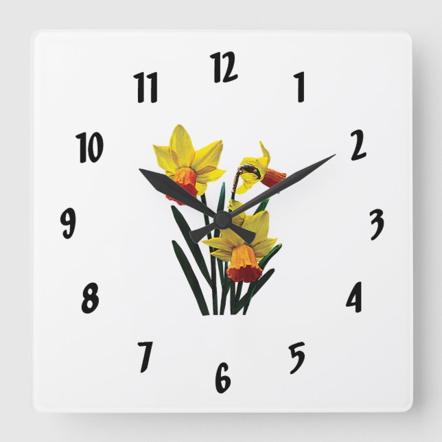 Three Daffodils Square Wall Clock (Front)
