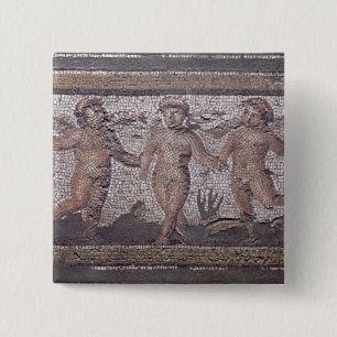 Three dancing putti accompanied by one playing the 15 cm square badge