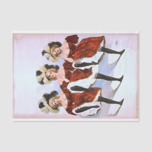 Three dancing women in red costumes and feathers tissue paper (Front)
