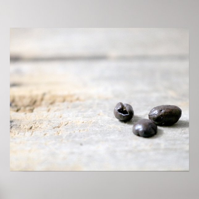 Three Dark Coffee Beans on an Old Wood Crate 16x20 Poster (Front)