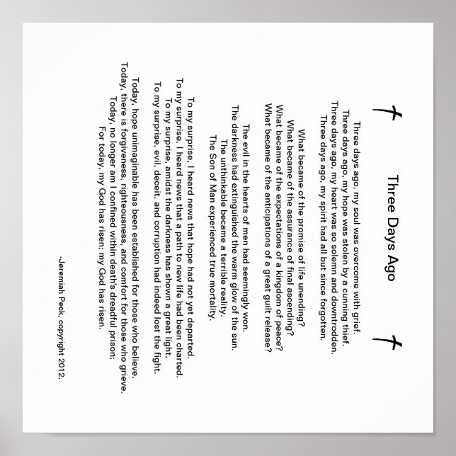 "Three Days Ago" Easter Poem Poster (Front)