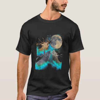 Three Deer Moon Howling Funny 3 Deer Howl At Moon  T-Shirt