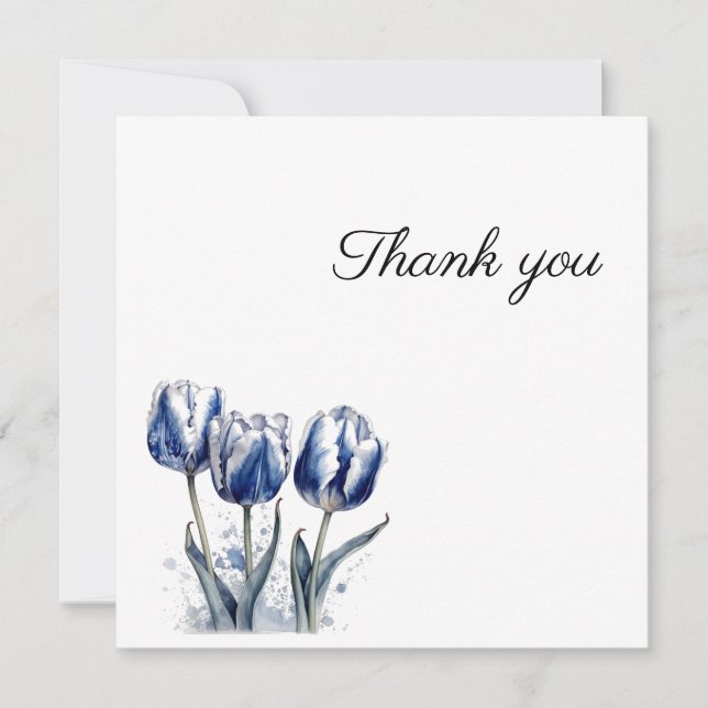 Three Delft Blue Tulips Thank You Card (Front)