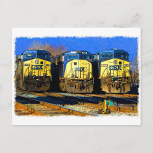 Three Diesel Locomotives Postcard