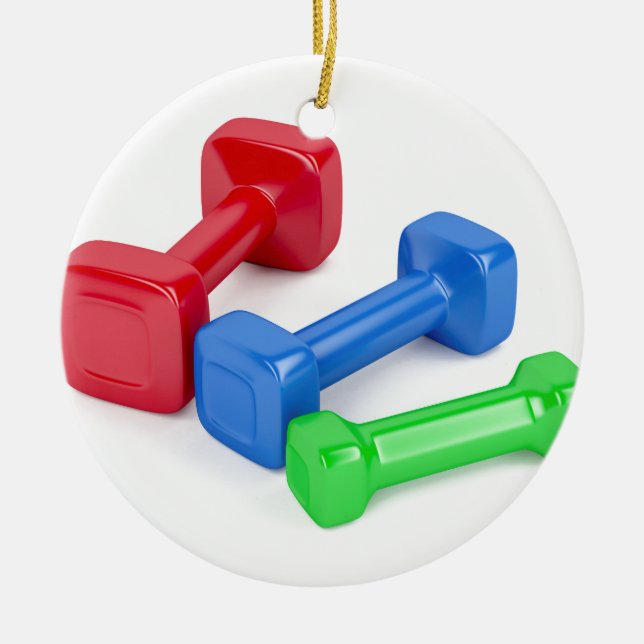 Three different dumbbells ceramic tree decoration (Front)