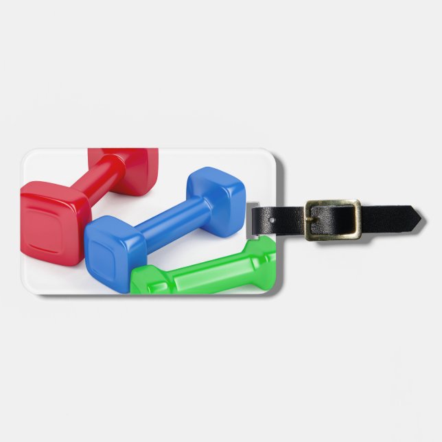 Three different dumbbells luggage tag (Front Horizontal)