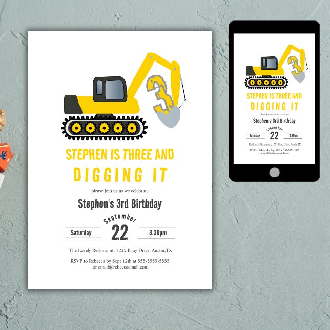  Three & Digging it Construction 3rd Birthday  Invitation (Creator Uploaded)