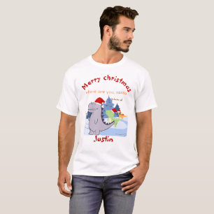 three dinosaurs christmas gift, personalised name T-Shirt