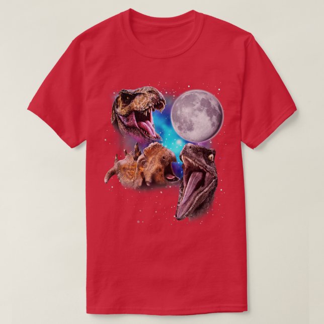 Three Dinosaurs Howl at the Moon T-Shirt (Design Front)