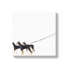 Three Dobermans on leash