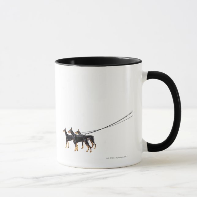 Three Dobermans on leash Mug (Right)