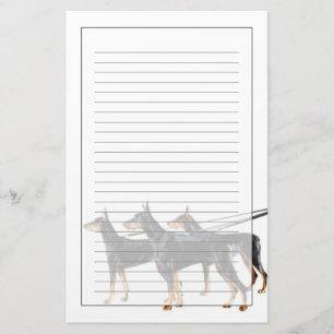 Three Dobermans on leash Stationery