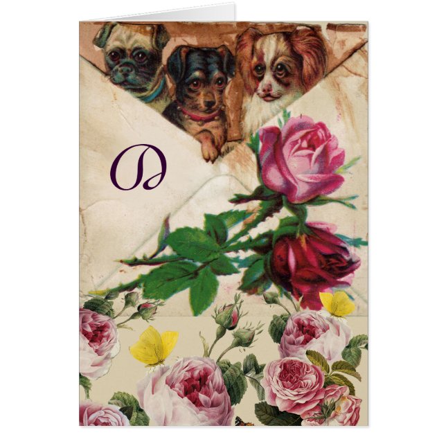 THREE DOGGIES,ROSES AND BUTTERFLIES  MONOGRAM   (Front)