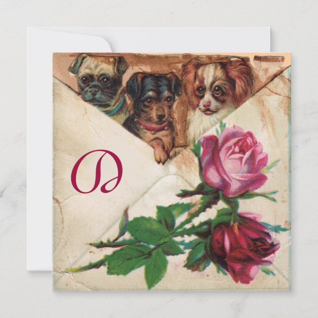 THREE DOGGIES WITH ROSES INVITATION (Front)