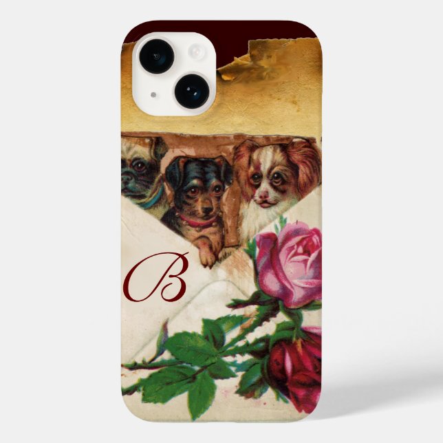 THREE DOGGIES WITH ROSES  MONOGRAM Case-Mate iPhone CASE (Back)