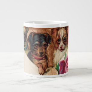 THREE DOGGIES WITH ROSES  MONOGRAM LARGE COFFEE MUG