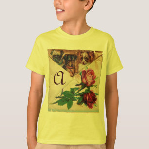THREE DOGGIES WITH ROSES MONOGRAM T-Shirt