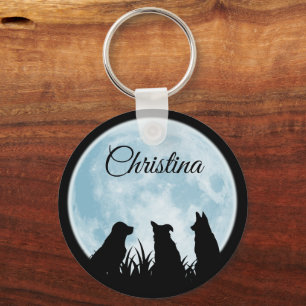Three Dogs at Night Custom Text Key Ring