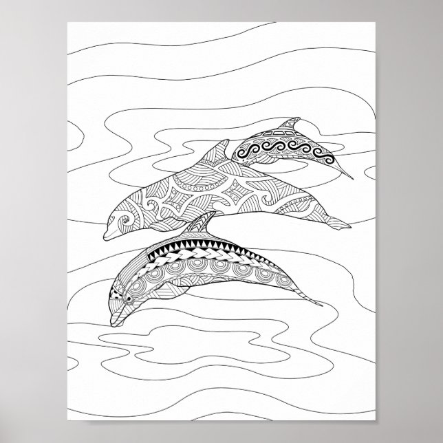 Three Dolphins Adult Colouring Poster (Front)