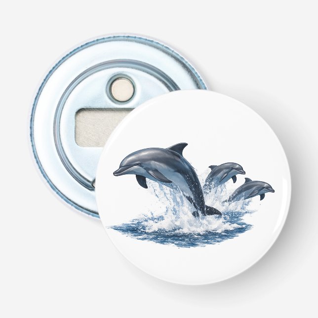 Three Dolphins Jumping, Ocean Life Hat Design Bottle Opener (Front)