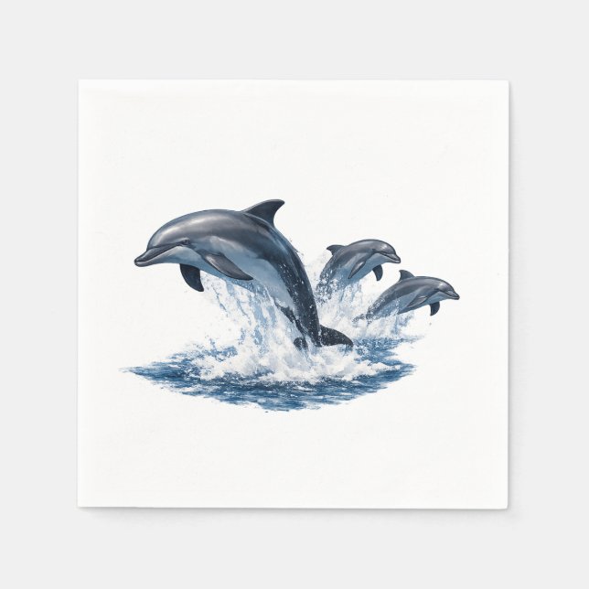 Three Dolphins Jumping, Ocean Life Hat Design Napkin (Front)