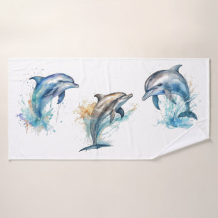 three dolphins jumping out of the water bath towel