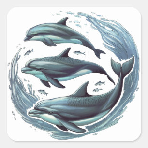 Three Dolphins Square Sticker