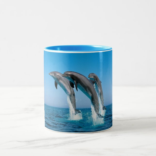 three dolphins Two-Tone coffee mug (Center)