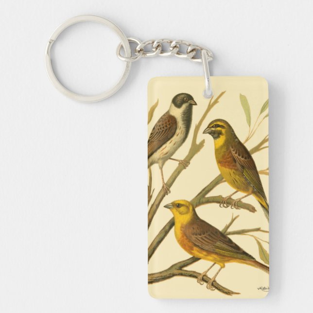 Three Domestic Birds Perched on a Branch Key Ring (Front)