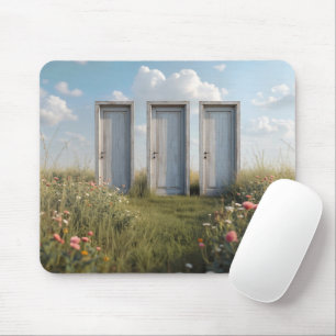 Three Doors Standing In Wildflower Field Mouse Mat