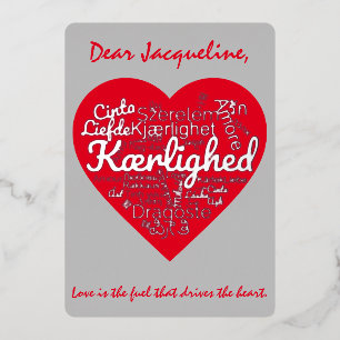 Three Dozen Ways to write LOVE in a Heart Shape Foil Holiday Card