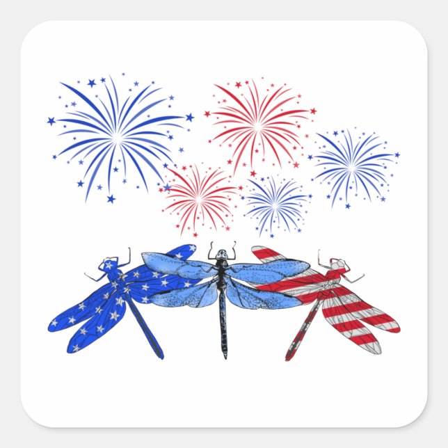 Three Dragonfly American Flag Shirt 4th Of July Square Sticker (Front)