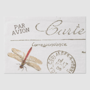 Three Dragonfly French Carte Postale Decoupage Set Tissue Paper