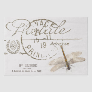 Three Dragonfly French Carte Postale Decoupage Set Tissue Paper