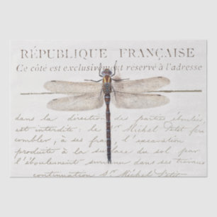 Three Dragonfly French Carte Postale Decoupage Set Tissue Paper