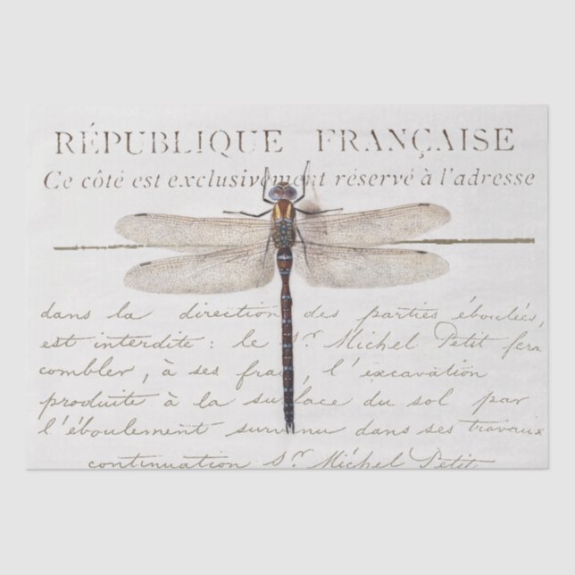 Three Dragonfly French Carte Postale Decoupage Set Tissue Paper (Front)