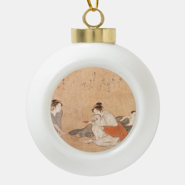 Three Drunken Women Japanese Art Torii Kiyonaga Ceramic Ball Christmas Ornament (Front)