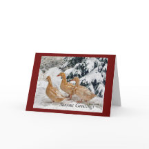 Three Duck Parade In Snow Holiday Greeting Card