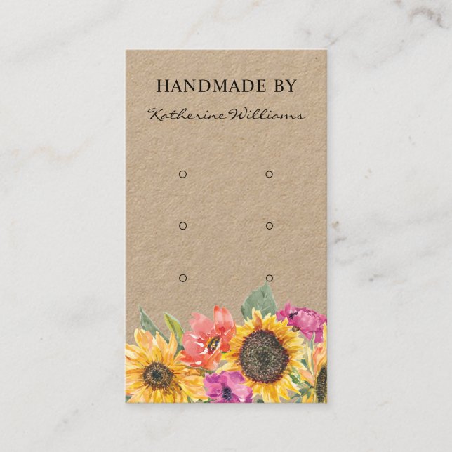Three Earring Display Card  | Sunflower Floral (Front)