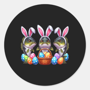Three Easter Bunny B Fishes Hunting Eggs Sket Colo Classic Round Sticker