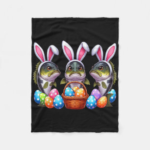 Three Easter Bunny B Fishes Hunting Eggs Sket Colo Fleece Blanket