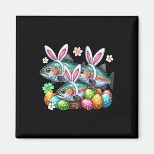 Three Easter Bunny Trout Fishes Hunting Eggs Byske Magnet